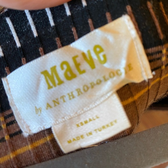 Maeve Anthropologie Wrap Midi Dress Striped Black & Brown XS - Picture 8 of 10